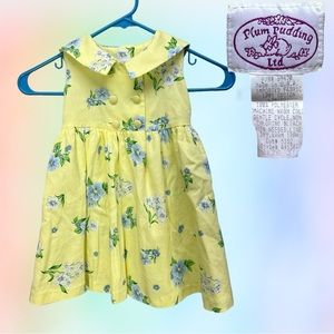 VTG 90's/Y2k Plum Pudding Ltd Sleeveless Yellow Dress w/ Blue Flowers Sz 3T